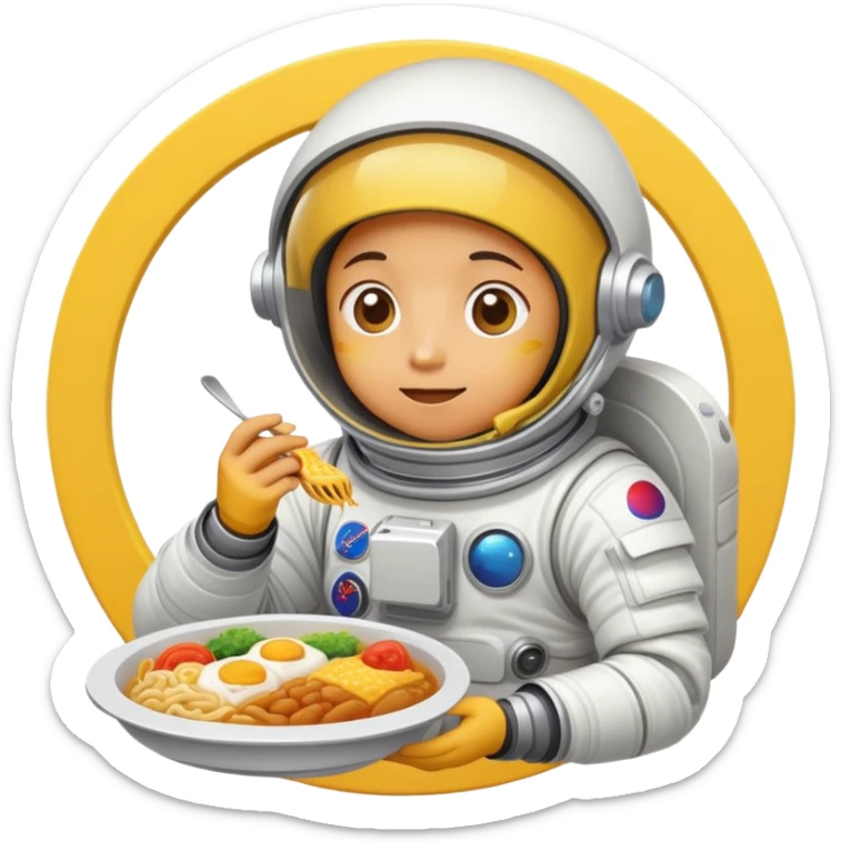 A yellow person in a spacesuit eating Korean food sticker