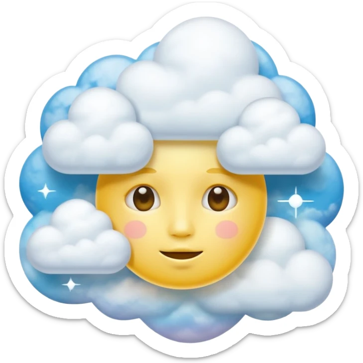 zoned out yellow circle face with clouds floating around its head as if you are spaced out sticker
