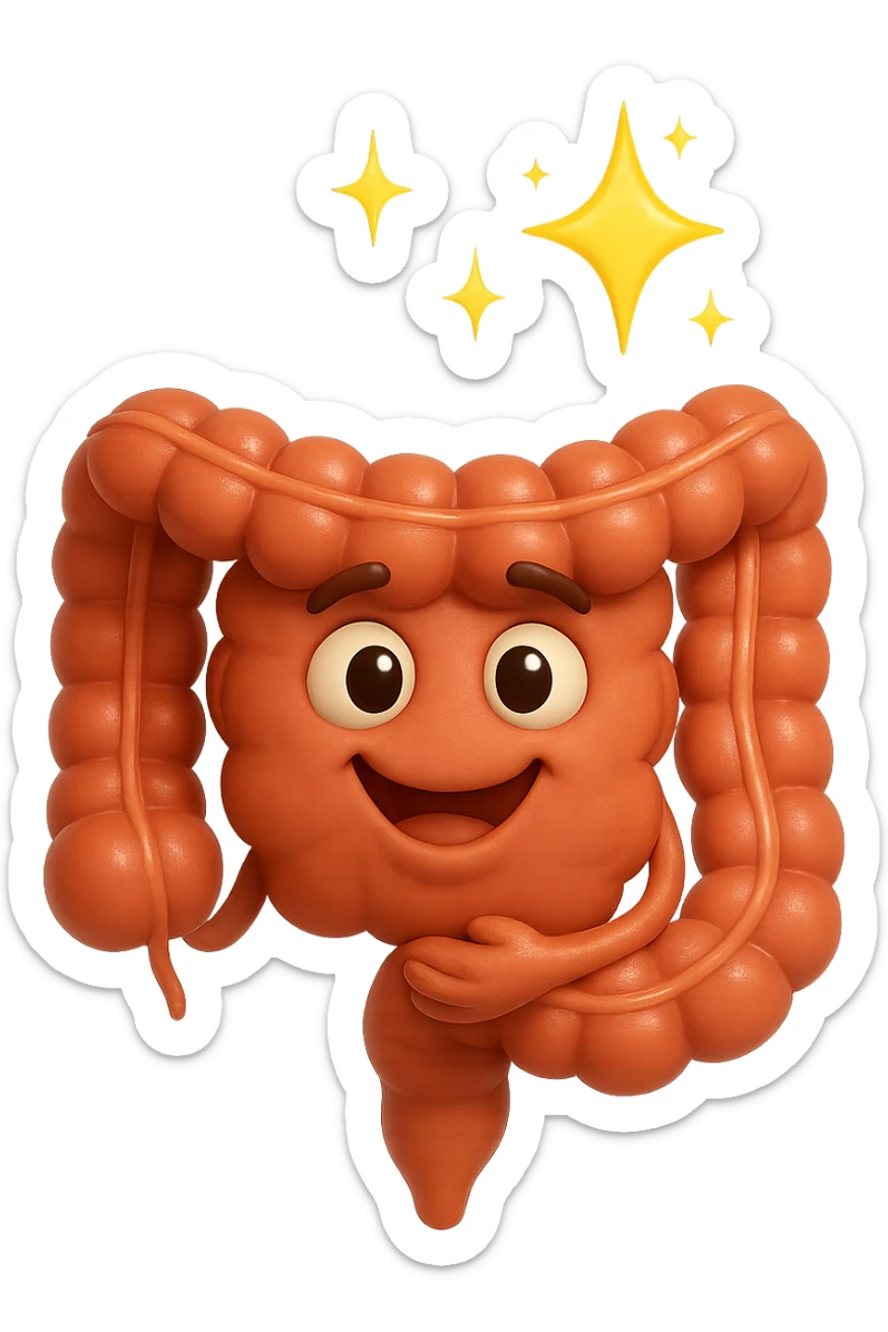 fammi un intestino identico a questo, ma felice e con le scintille di splendore dorate sopra, come se fosse in ottima salute sticker