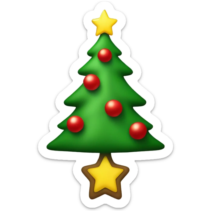 Christmas tree with red and green ornaments and a yellow star at the top sticker