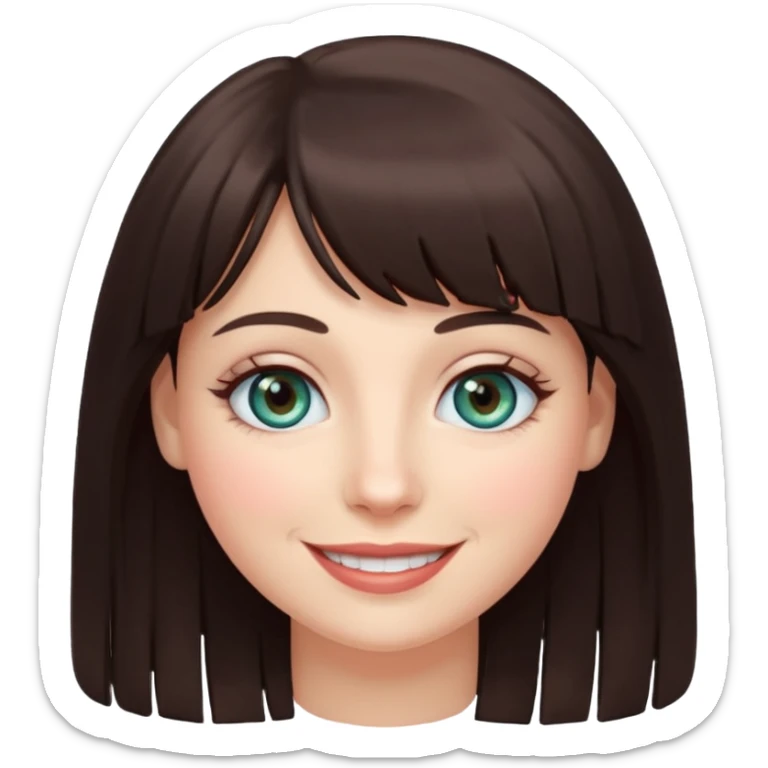 Simple White smiling women with a dark brown fringe and blue greenish eyes sticker