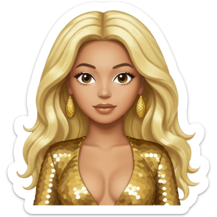 Beyonce from Destiny's Child with long platinum blonde hair, gold sequin outfit sticker