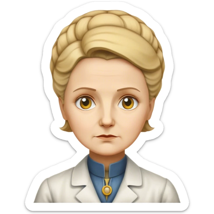 Cinematic Realistic Marie Curie Portrait Emoji, depicted as a pioneering scientist with a determined gaze in period attire, rendered with detailed textures and soft intellectual lighting that captures her groundbreaking legacy. sticker