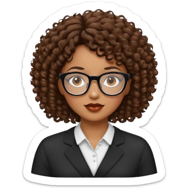 black woman brown eyes brown short curly hair with glasses sticker
