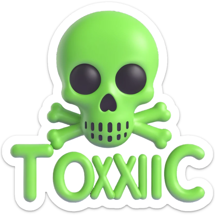 the word 'toxic' with green slime and hazard symbols, conveying danger sticker