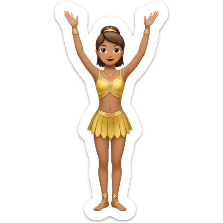 Danseuse avec les mains en l'air en haut avec Paume de mains vers l'extérieur, et une jambe sur la pointe des pieds et l'autre relevée, pliée et avec appui sur l'autre jambe.  sticker
