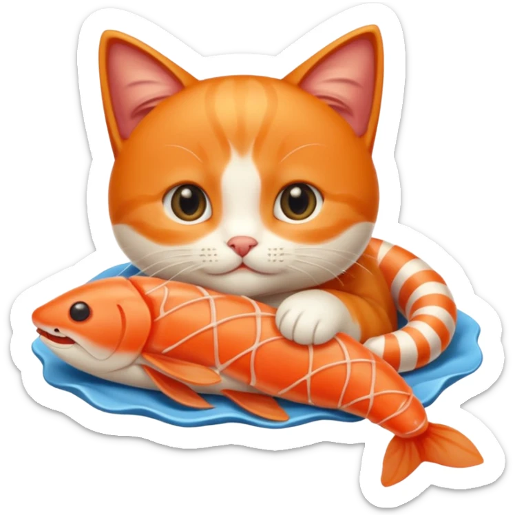 Petit chaton roux qui mange du surimi sticker