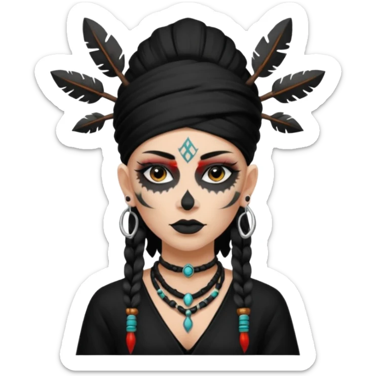 white shaman woman black clothes black accesories face tattoos sticker