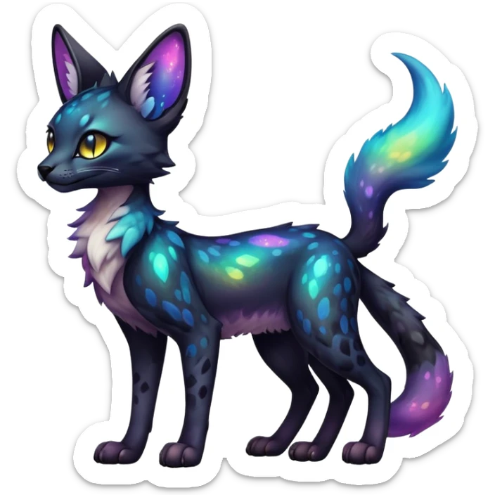 Cute Kawaii Epic Colorful Dark Black Iridescent Nebula Sergal-Serval-Vernid full body sticker