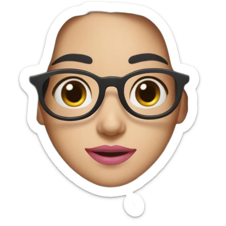 girl programmer with black long wavy hair and white skin and pink lipsand big eyes with rounded glasses sticker