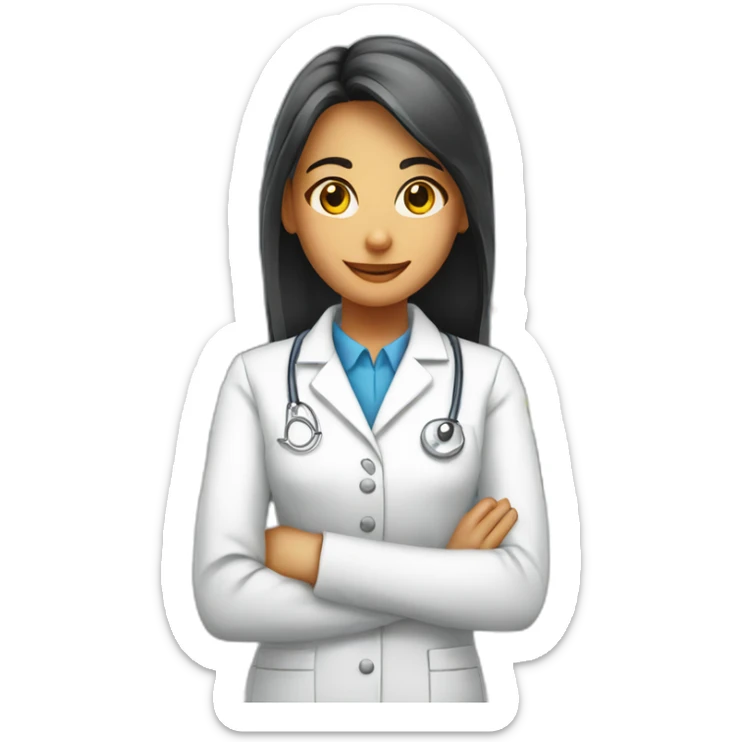 Chica joven con pelo largo trabajando en una farmacia sticker