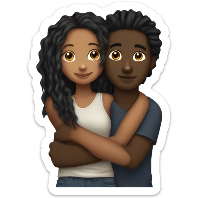Brown girl with wavy hair hugging black boy who has dreads  sticker