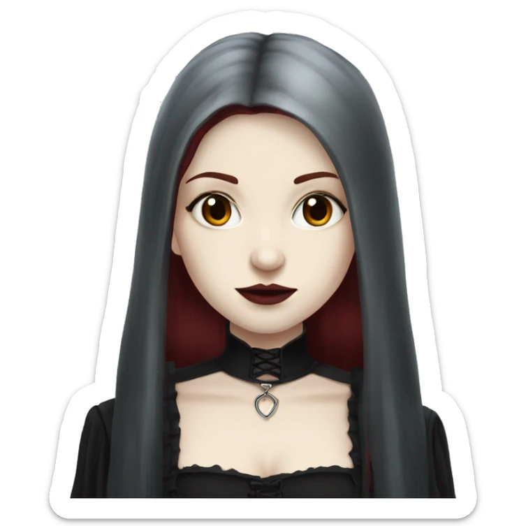 pale skinned girl with long dark red hair in gothic outfit sticker