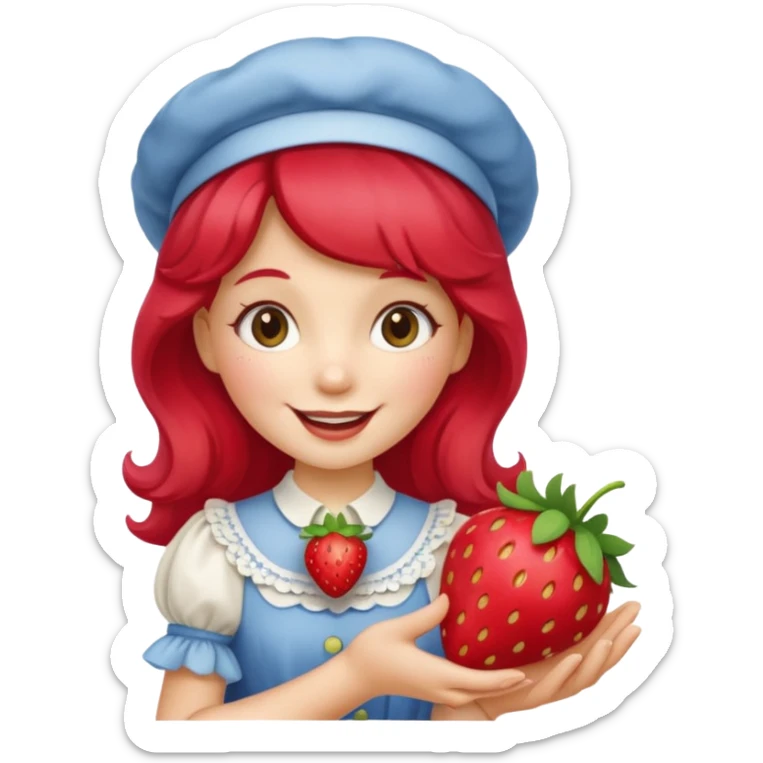 Vintage cartoon character strawberry shortcake hold a strawberry on her hand sticker