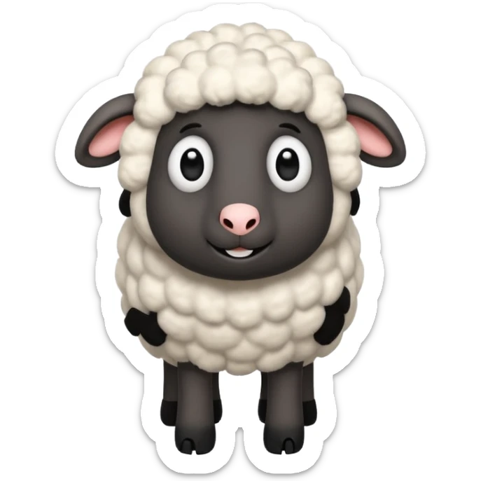 Cute cartoon sheep inspired by Shaun the Sheep, fluffy white wool, big round eyes, black face, with hand and legs sticker