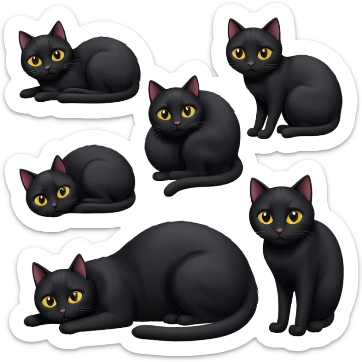 gere diferentes reações de um gato preto  sticker