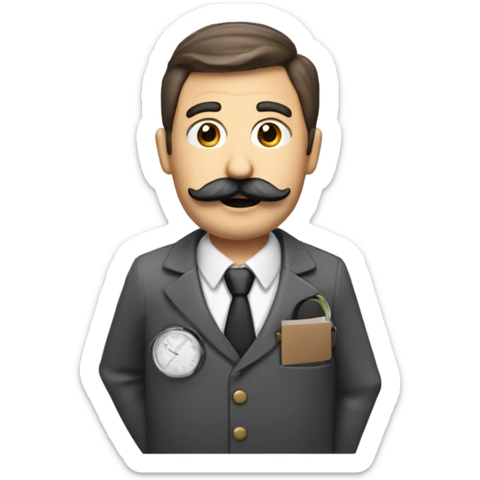 person with calculator and accounting stuff and french handlebar mustache sticker