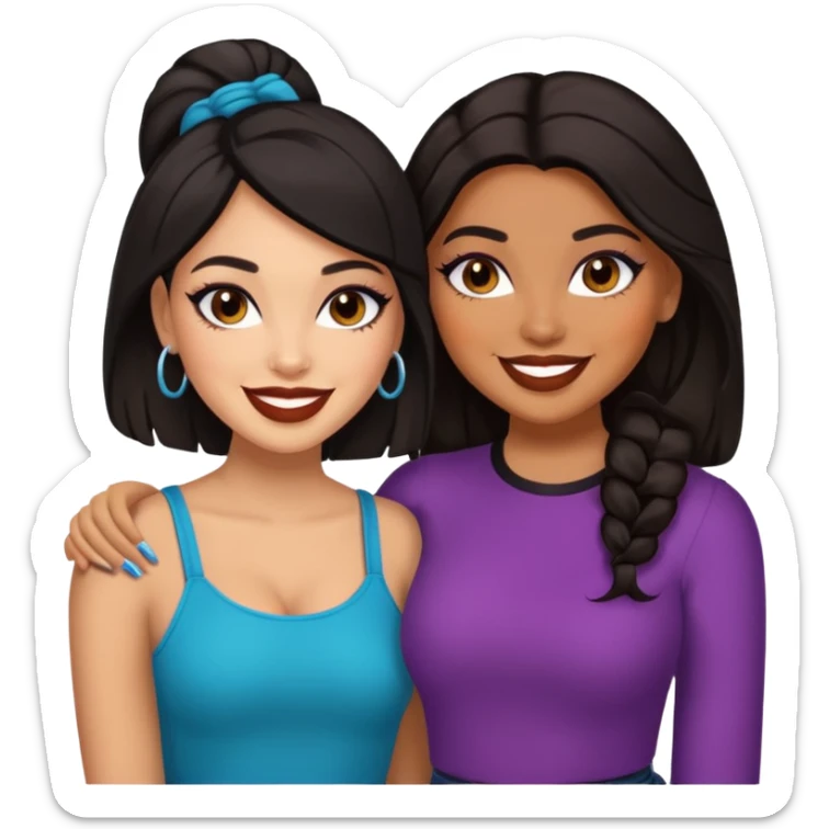 Boujy baddie best friends, trendy heavy makeup both dark hair one light skinned and one caramel skin  sticker