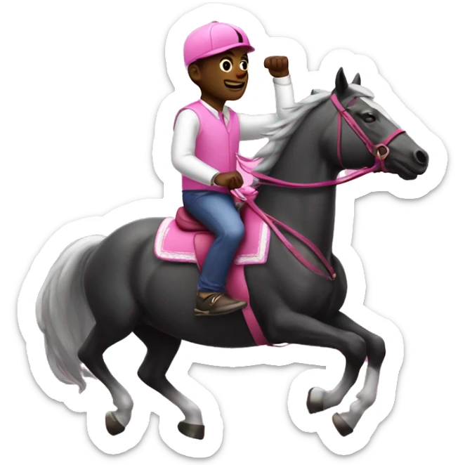 black guy riding a pink horse playing on the ps5 and in the same moment trading on the forex sticker