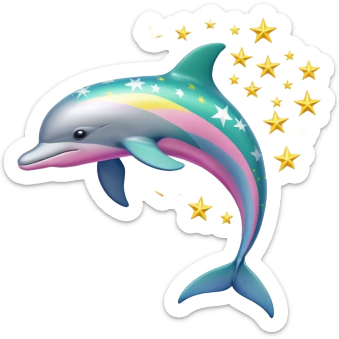 Blue, green, Yellow and pink streaked Dolphin with silver stars on it sticker