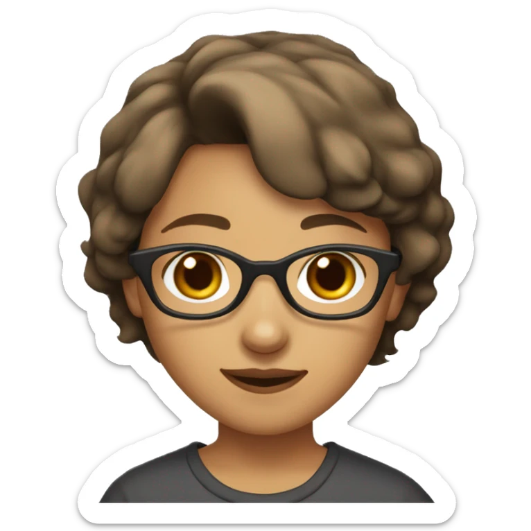 Short brown wolf cut hair girl with brown eyes with glasses  sticker