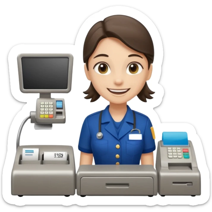 supermarket employee at a cash register, full body sticker