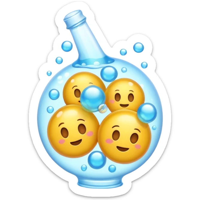 3D iPhone style emoji of bubbly , fizzy bubbles rising, translucent sparkling liquid, isolated on white background, soft shadows, high detail, playful and cute. sticker