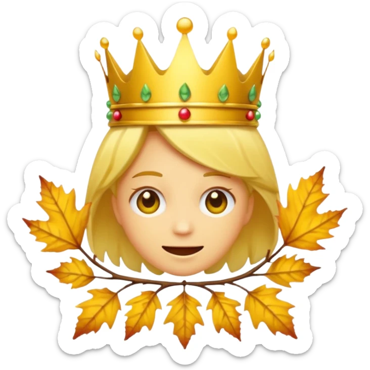 fall ecstatic emoticon artsy slightly creepy crown of leaves but make the base a normal yellow genderless emoji sticker