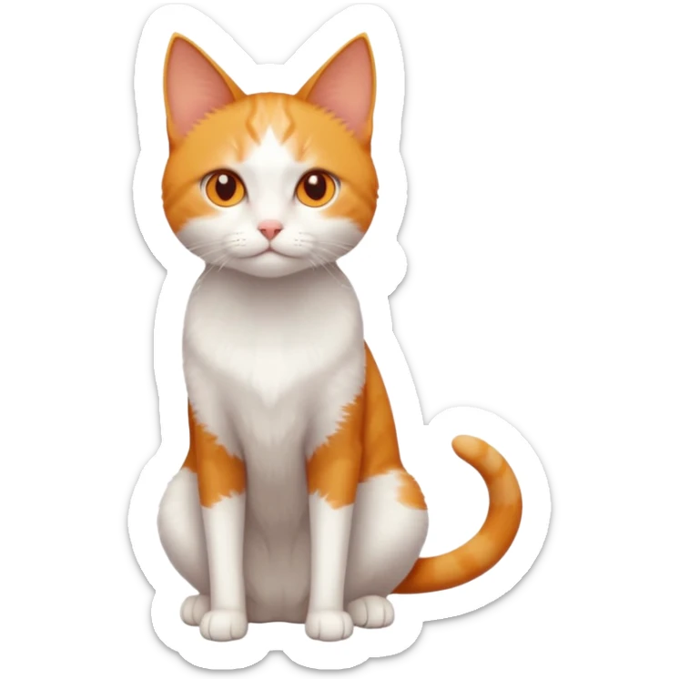 full body of tiny + skinny ginger and white cat with deep orange eyes and triangular shaped face sticker