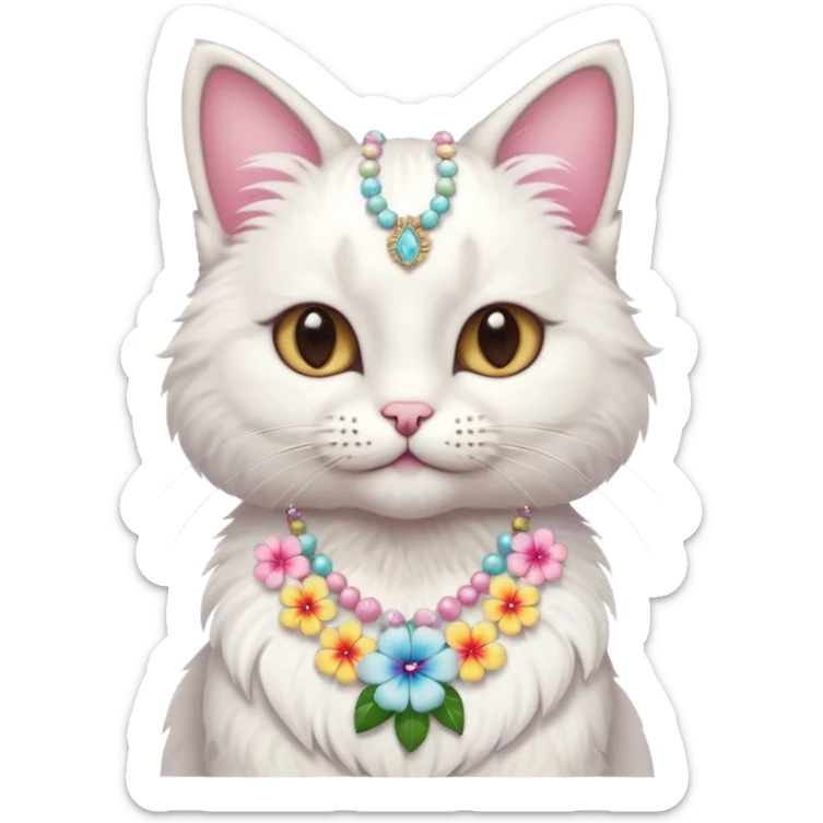 A cute cat with hawaiian pastel flower necklace, posing proudly. sticker