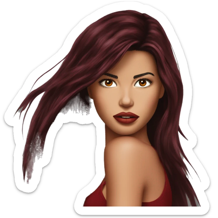 Adriana lima in 90s long dark red hair long dark eyelashes sticker