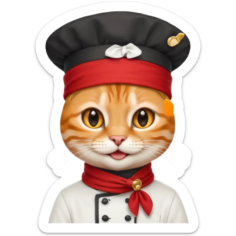 stylish cat chef with gold earring and bandana, emoji style sticker