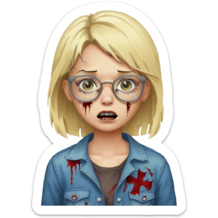 apple zombie emoji girl blonde with glasses sticker