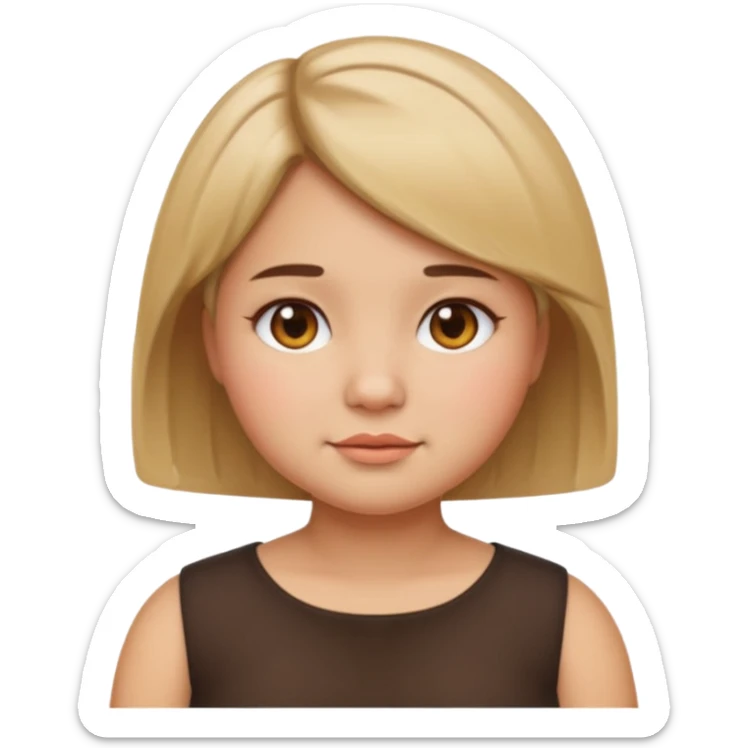 create a girl emoji with shoulder length short hair, chubby cheeks, straight hair and tan skin sticker
