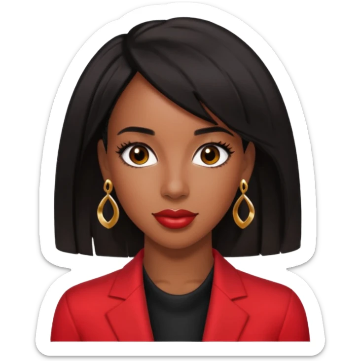 Kelly Rowland brown eyes, black hair, red outfit with earrings sticker