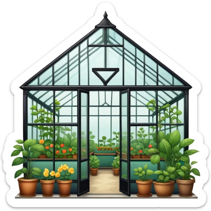 Outside view of an aesthetically pleasing, vintage greenhouse sticker