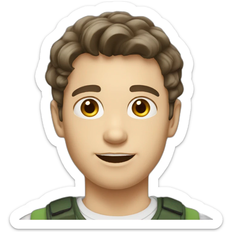 young caucasian male with darkbrown short wavy hair, shaved sticker