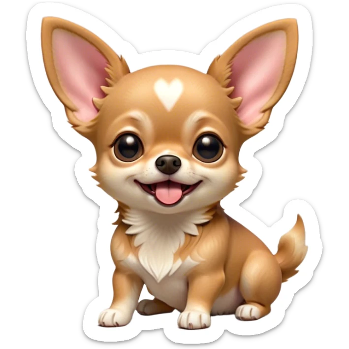 Cinematic Cute Yawning Fawn Short Haired Chihuahua Portrait Emoji, Head tilted slightly with a dramatic, wide-open yawn, soft fawn fur with a velvety texture, floppy ears slightly drooping, round dark eyes barely open in drowsy contentment, Simplified yet irresistibly adorable features, highly detailed, glowing with a soft, cozy glow, high shine, relaxed yet expressive, stylized with a touch of whimsy, bright and endearing, soft glowing outline, capturing the essence of a sleepy yet affectionate pup, so drowsy it feels like it could stretch right out of the screen and curl up for a nap! sticker