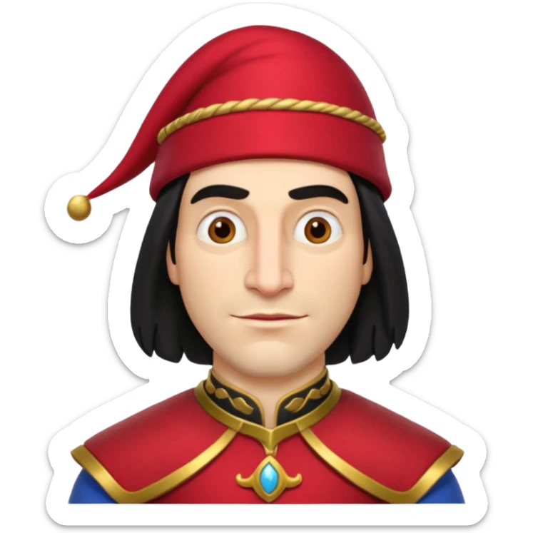 lord farquad avec un chapeau rouge et une bordure dorée pres du crane sticker