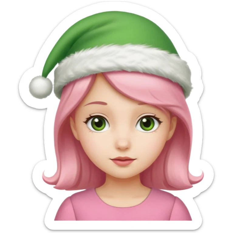 Human girl pink & dress green Christmas sticker