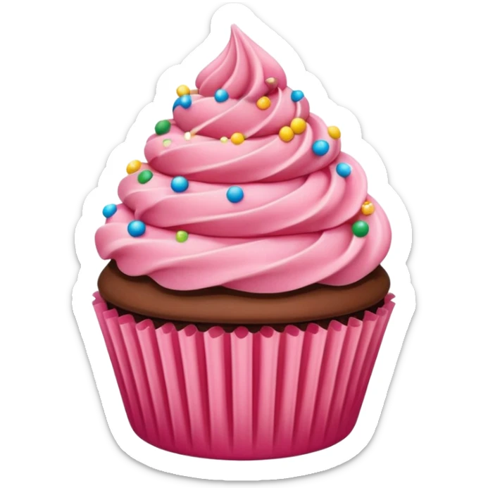 cupcake emoji with visible strawberry cake, swirled chocolate frosting, and magical sprinkles sticker