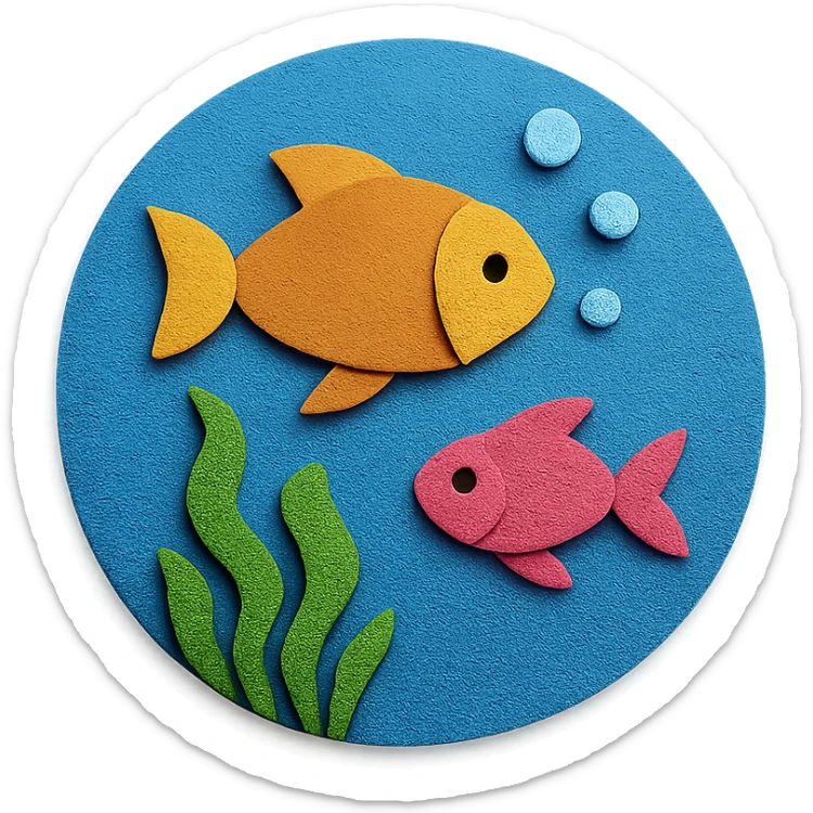 underwater ocean scene with fish, seaweed, and bubbles in vibrant colors in paper-craft style sticker