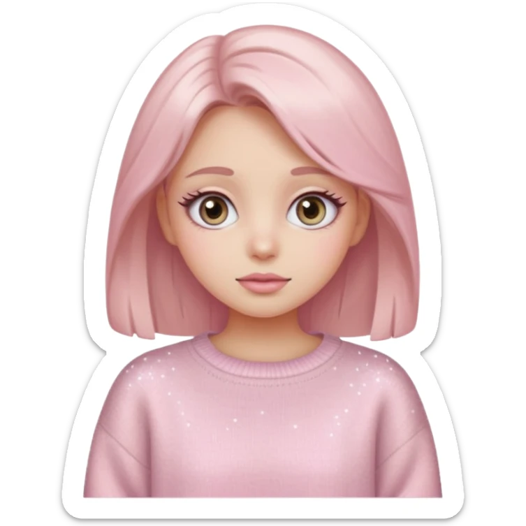 “Emoji girl, pastel pink blush, sparkly wide eyes,  oversized pastel sweater.” sticker