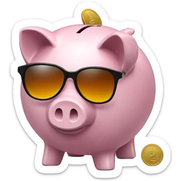 a #E1146E piggy bank with sunglases and a coin on top sticker