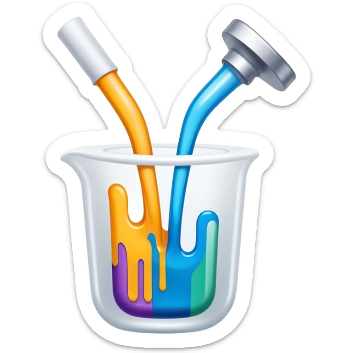 Epoxy resin art icon, tubes of epoxy resin, visible mixing tools, colorful resin pouring onto a surface, creating intricate patterns or designs, such as abstract art or coasters, minimalistic style, clean lines, transparent background. sticker