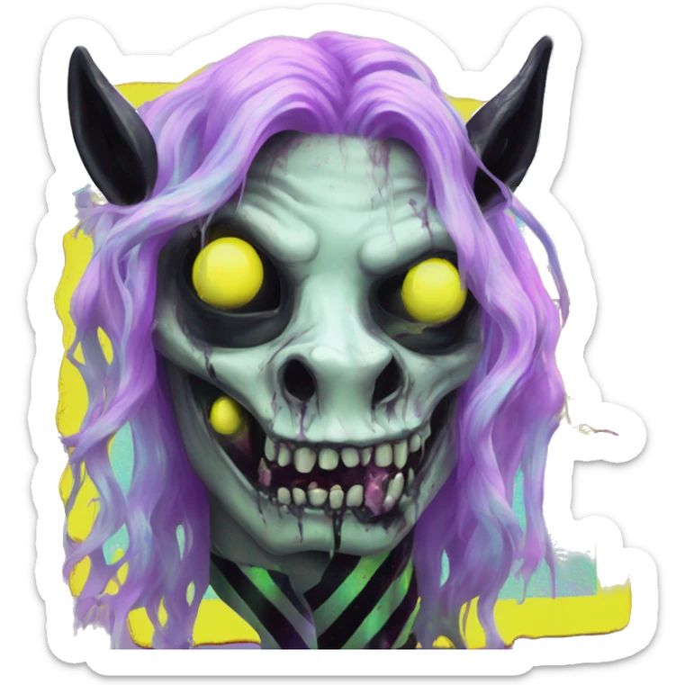.Zombie_ Vaporwave black holographic oilslick zombie unicorn smoking yellow caution tape  sticker