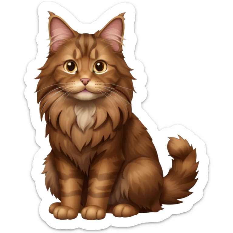 A high-resolution photo-realistic digital illustration of a brown maine coon cat, full body sticker