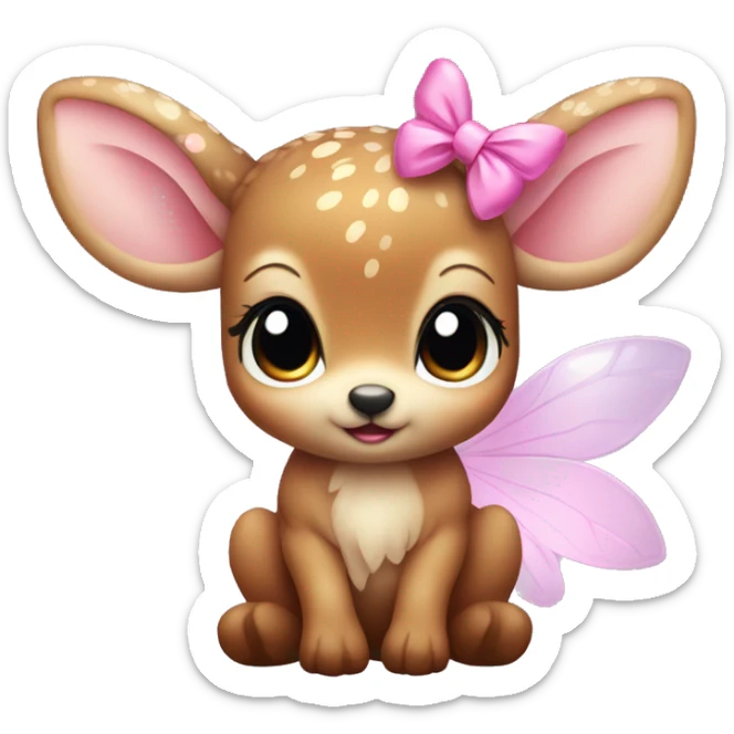 baby deer with fairy wings and a pink bow around its neck  sticker