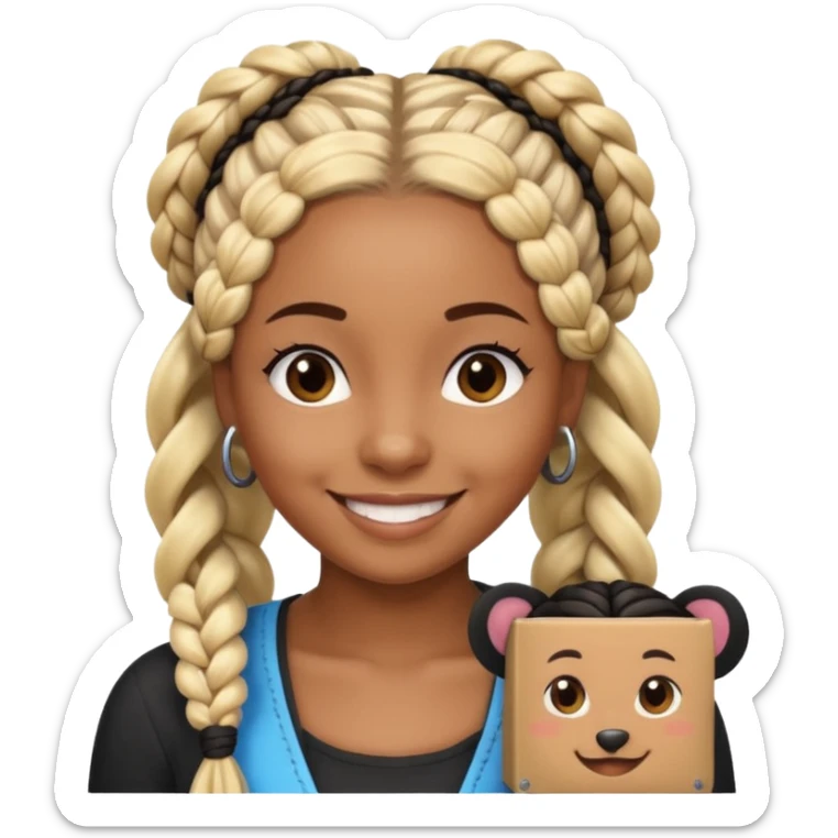 A brown skin woman with skunk type braids (blonde and black box braids)  sticker