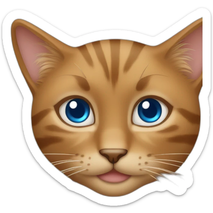 een bruine kat met een meisje ernaast met bruin haar en blauwe ogen sticker